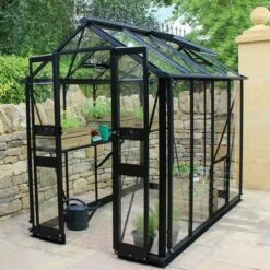 4' X 8' Halls Cotswold Birdlip Small Greenhouse In Black With Toughened Glass (1.47m X 2.56m)