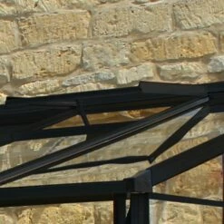 12' X 6' Halls Cotswold Broadway 126 Black Lean-To Greenhouse (3.76m X 1.93m) 11 12' X 6' Halls Cotswold Broadway 126 Black Lean-To Greenhouse (3.76m X 1.93m) -Garden Supplies Sales Shop v01718 12x6 halls cotswold broadway lean to greenhouse black close up2 min