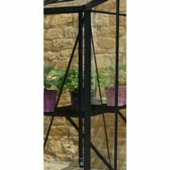 12' X 6' Halls Cotswold Broadway 126 Black Lean-To Greenhouse (3.76m X 1.93m) 12 12' X 6' Halls Cotswold Broadway 126 Black Lean-To Greenhouse (3.76m X 1.93m) -Garden Supplies Sales Shop v01718 12x6 halls cotswold broadway lean to greenhouse black close up3 min